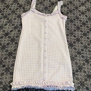 Purple Gingham Ruffled Textured Knit Mini Dress